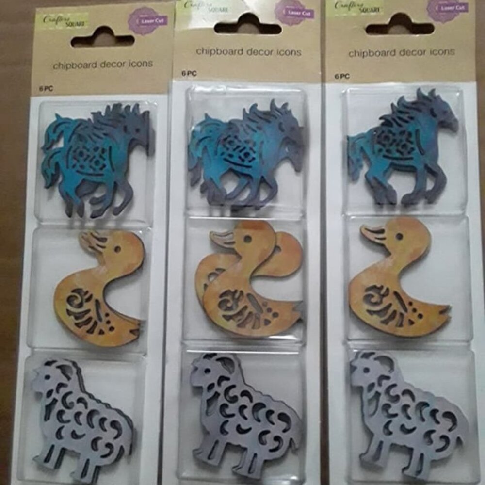 CRAFT ANIMALS LASER CUT CHIPBOARD DECOR ICONS 6PC, 12 CT. HORSE DUCK SHEEP FARM